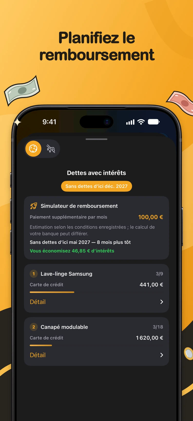 Simulateur de remboursement des dettes