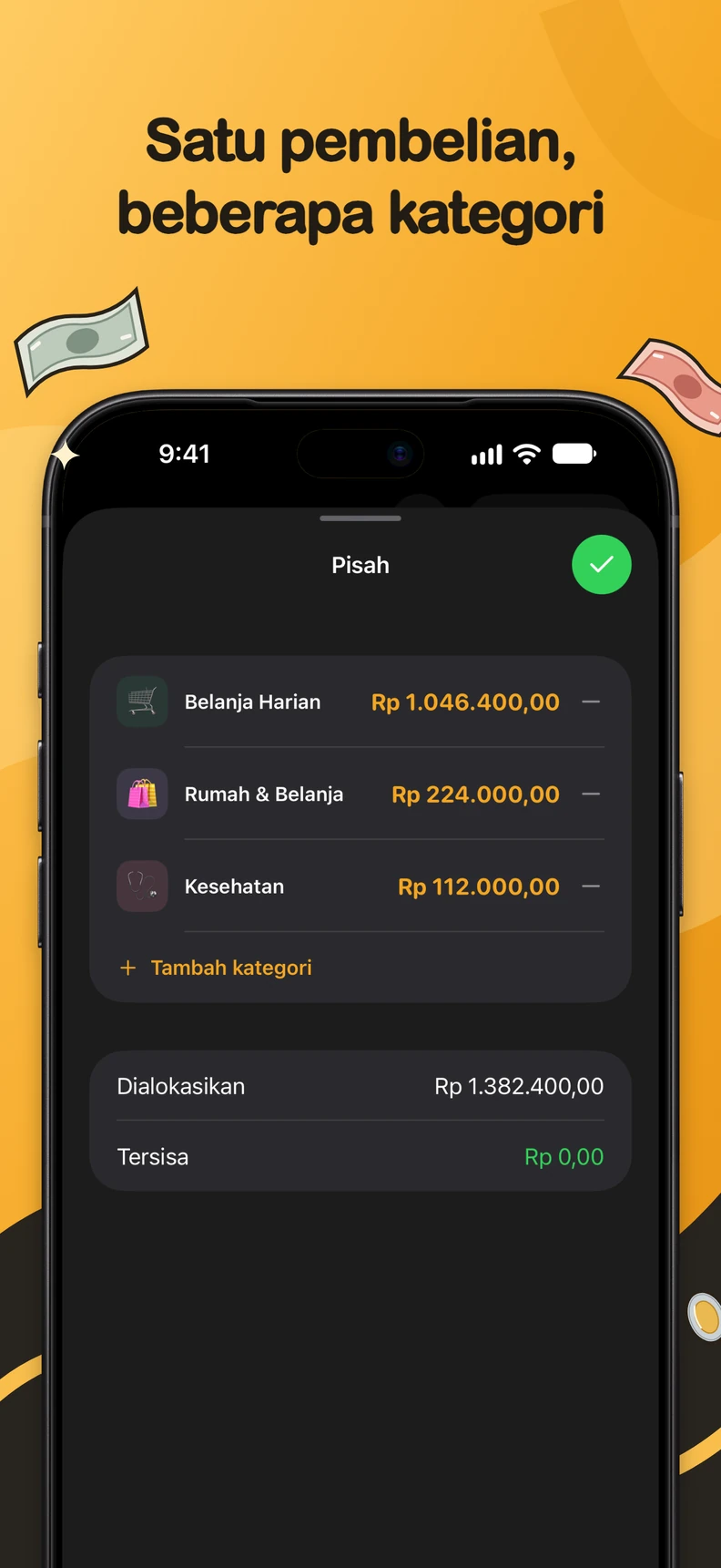 Bagi pengeluaran ke beberapa kategori