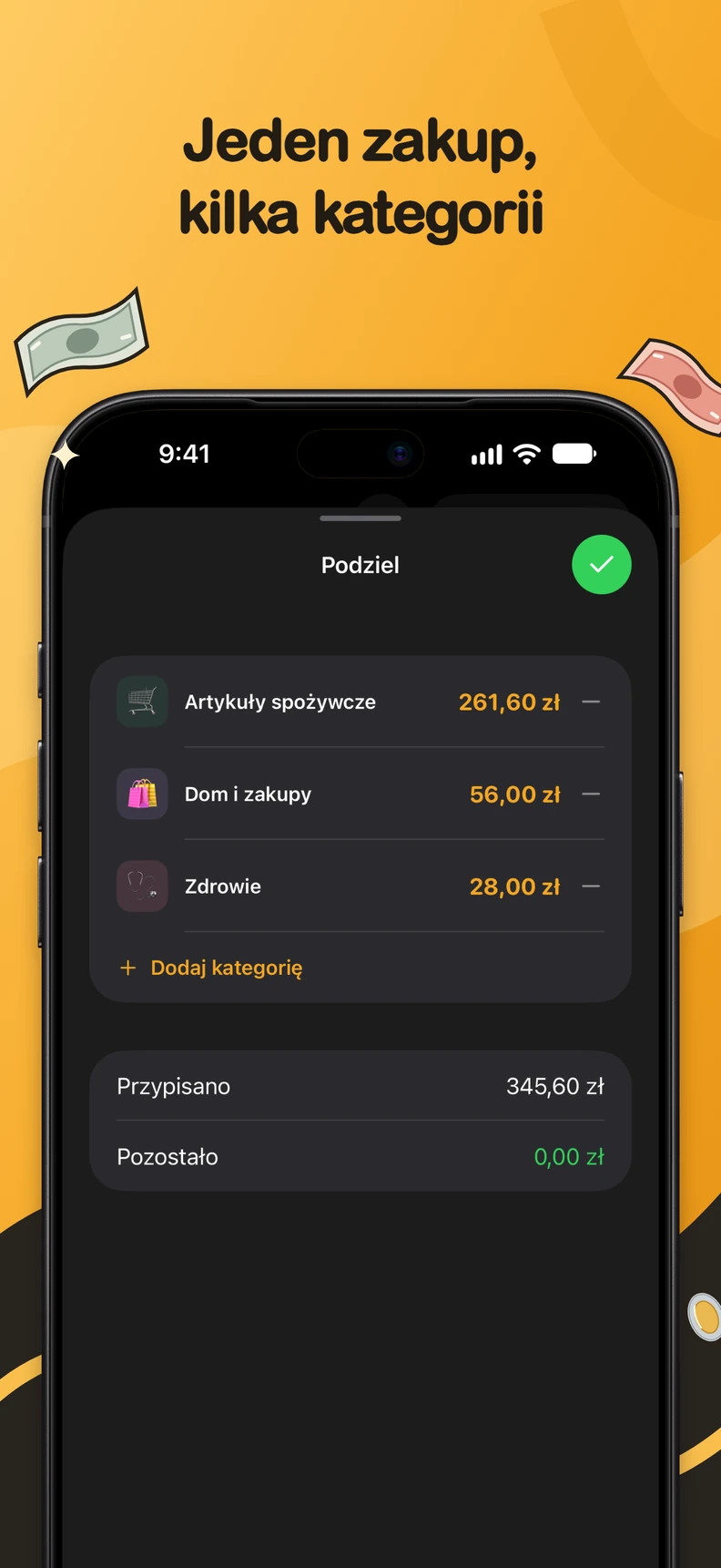 Podział wydatku między kategorie